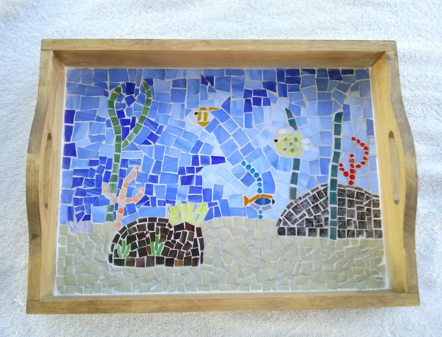Mosaic tray serving tray glass mosaic tile art mixed media