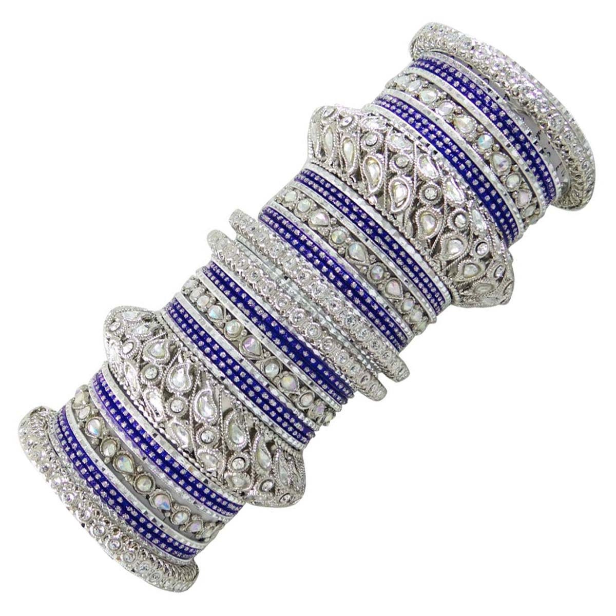 Indian Churi Set Wedding Jewelry Blue Bangles Set by Abhusana