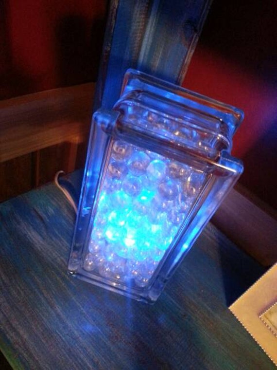 Glass Rectangular Box Lamp with Blue Lighting