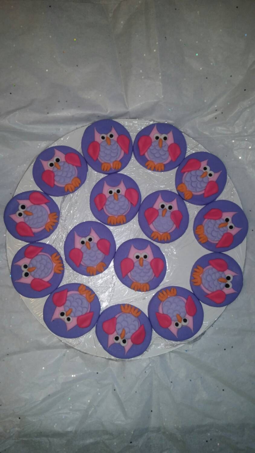 Handmade Edible Fondant Owl Cupcake Toppers