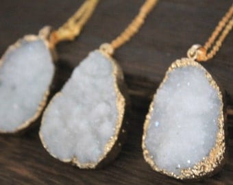 Mystic White Druzy Necklace in golden Christmas gift C333N_G