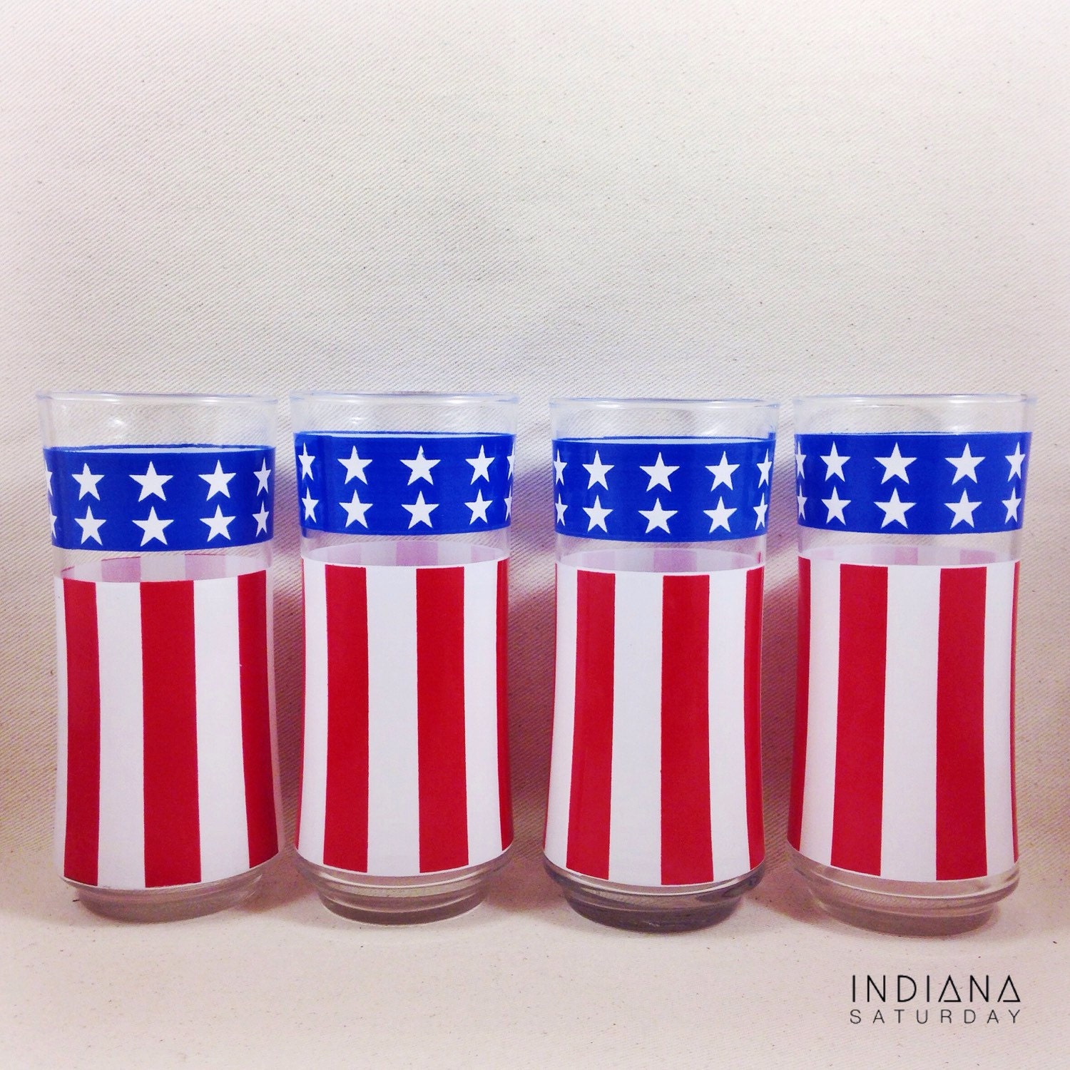 LIBBEY Patriotic AMERICAN FLAG Drinking Glasses Set of 4