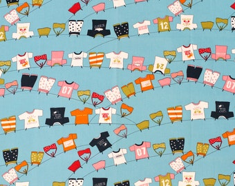 Lucys Crab Shack Clothesline in Aqua by Sweetwater Fat Quarter OOP HTF