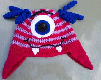 Crafty chelle original blue eye monster hat pink purple boy girl christmas gift blue horns