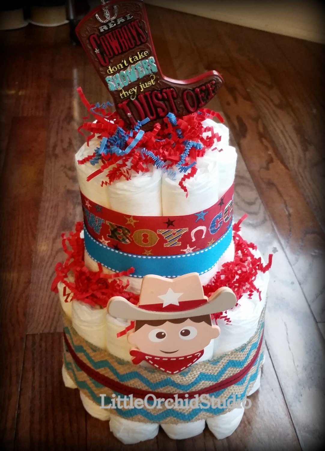 NEW DESIGN: Cowboy Diaper Cake Baby Shower Center Pieces