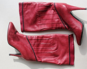1970's Vintage Red Leather Boots - 70's leather boots - Size Us 6 / Eu 36