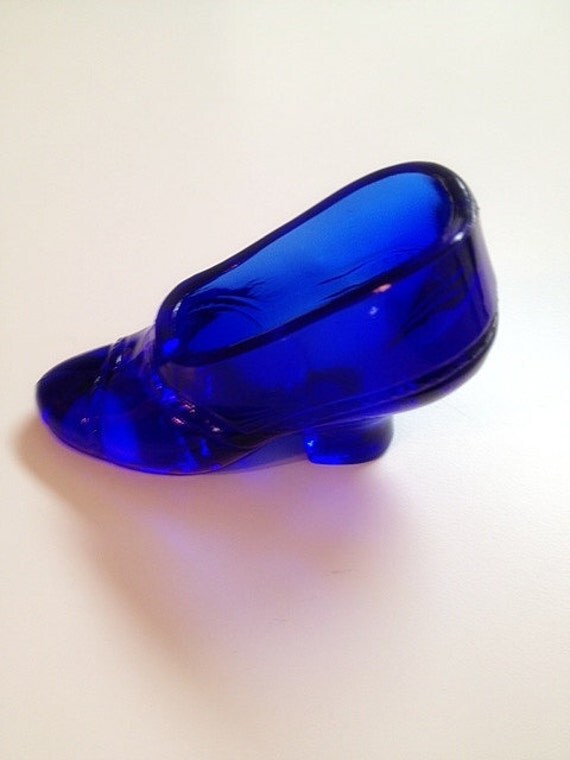 Vintage Cobalt Blue Glass Slipper Shoe By Seldomseenvintage