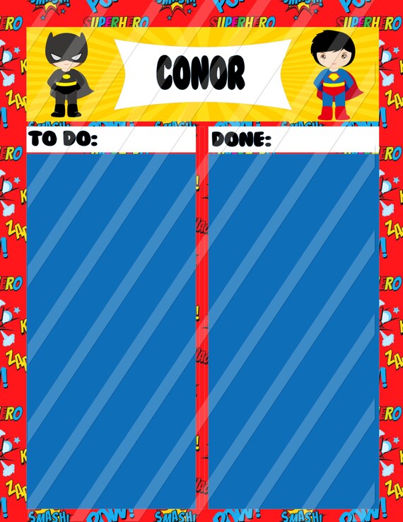 Printable Personalized SUPERHERO CHORE CHART Digital Item