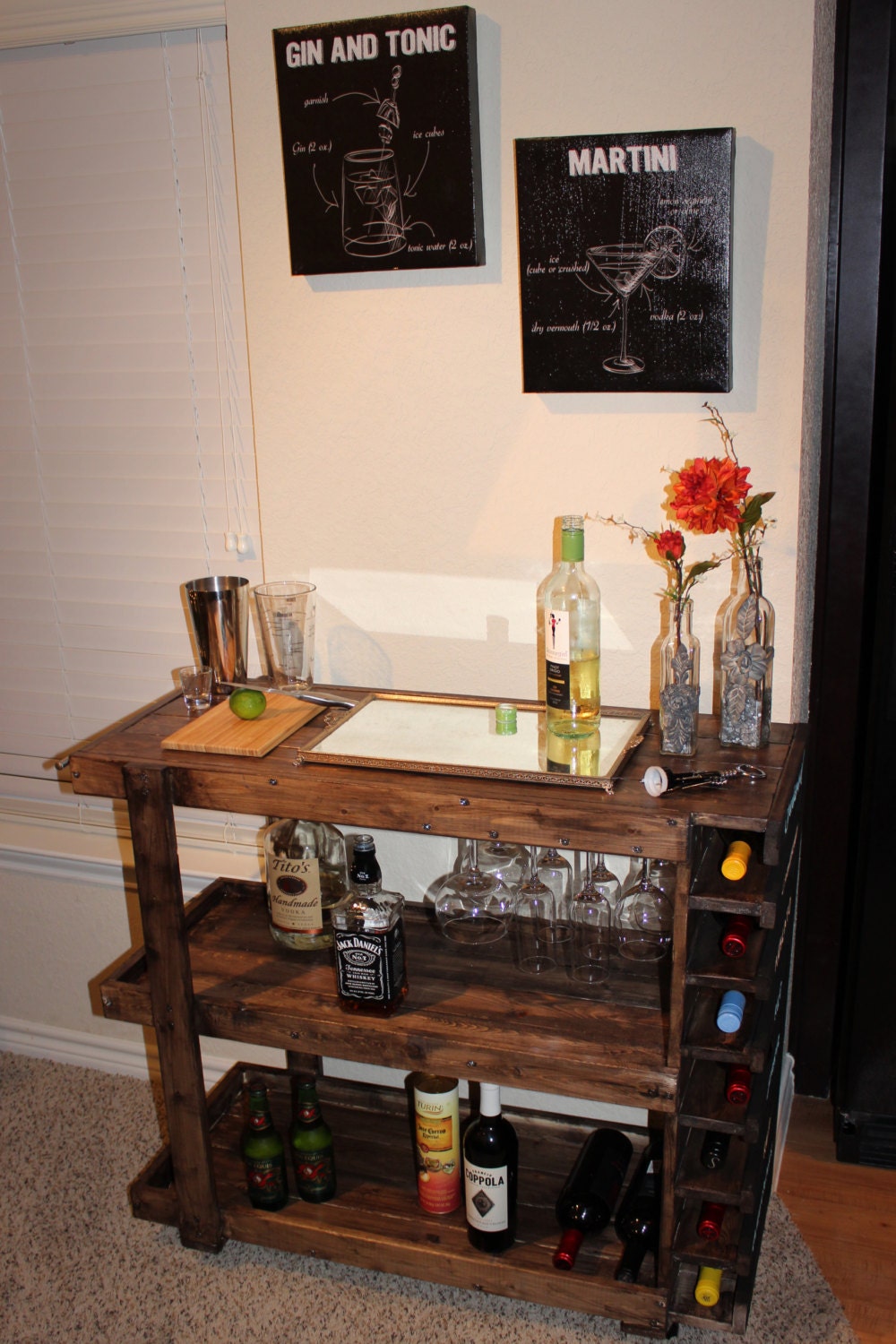 Handcrafted Wooden Bar Cart by CalderonConstruction on Etsy