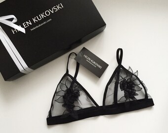 Lace bralette Triangle Bralette Sexy Black Floral Applique Sexy bralette