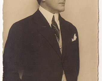 True elegance - man in suit, Vintage Real Photo Postcard, Photography, Paper Ephemera, Antique snapshot, RPPC Old upcycle recycle repurpose