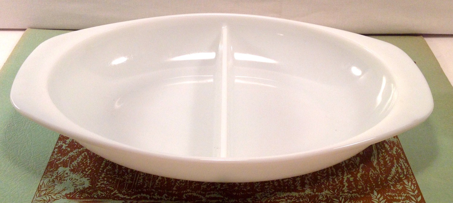 Pyrex Vintage Split Serving Oval Dish 1960's Milk Glass