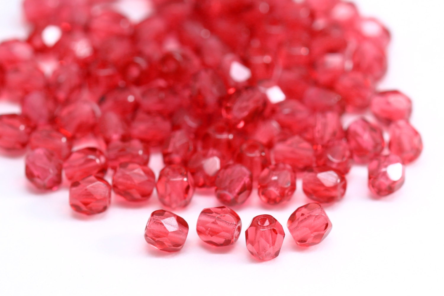 50 Pc 4 mm Small Hot Pink Beads Czech Glass Beads Faceted