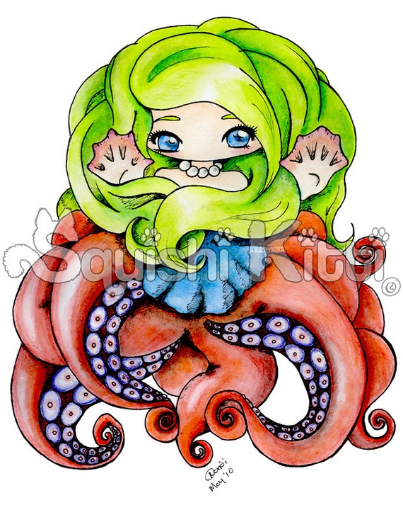 Cute Original Anime/Manga Chibi Drawing Octopus Girl