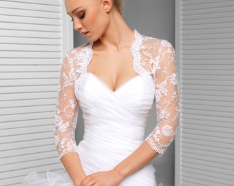 Lace Bridal Jacket - 3/4 Sleeve Lace Wedding Bolero