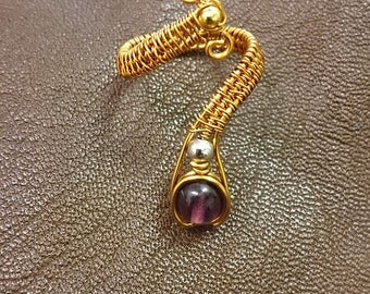 Woven Copper fingerwrap with purple bead