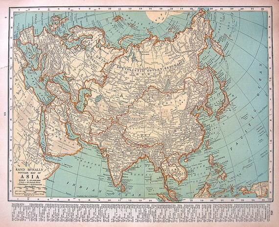 1920 Vintage Map Asia China World Atlas Map 11 x 14 2