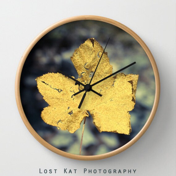 Autumn Leaf Metal Wall Clock Nature Inspired by lostkatphotography