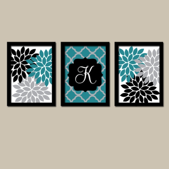  Teal  Black  Wall Art Flower Wall Art Bedroom Canvas or Prints