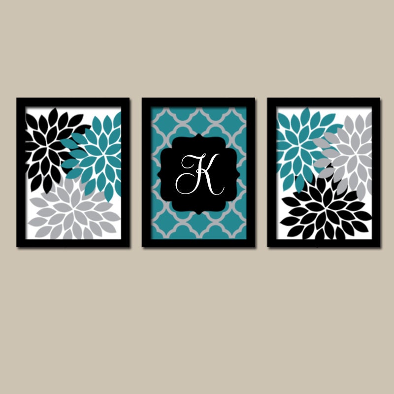  Teal  Black Wall  Art  Flower Wall  Art  Bedroom Canvas or Prints