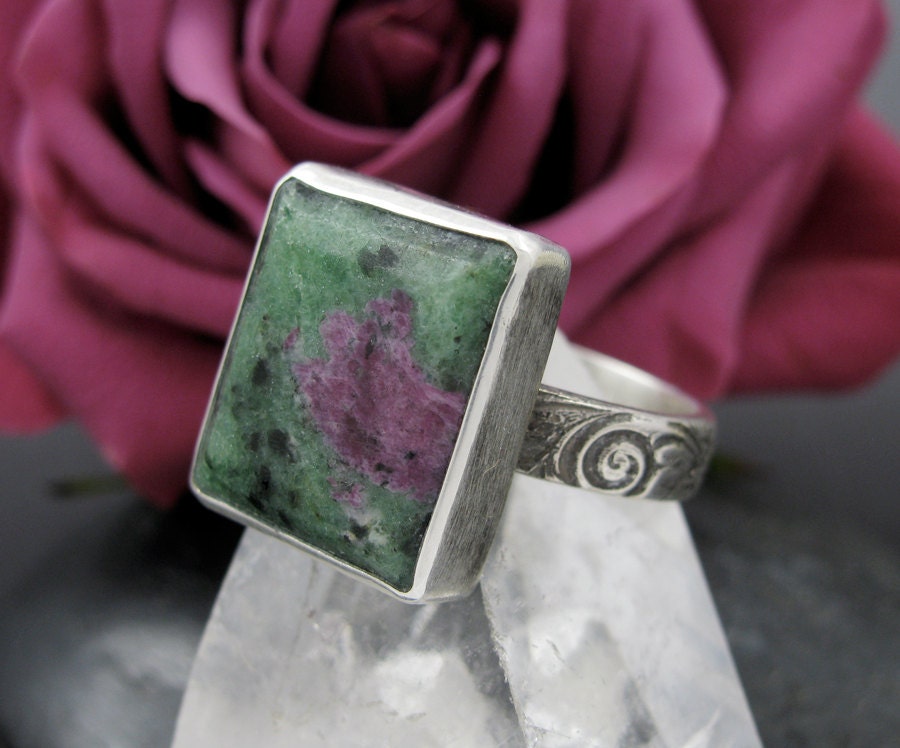 Reserved Ruby Zoisite Ring Antiqued Sterling Silver Ruby