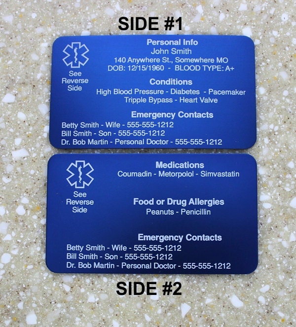 Medical Alert CardMedical ID CardMedical ID TagPersonalized