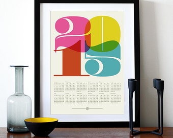 2015 calendar print poster, Black Friday, retro kitchen art, cmyk, Mod Century Modern office, Eames, typography poster, graphic design - A3