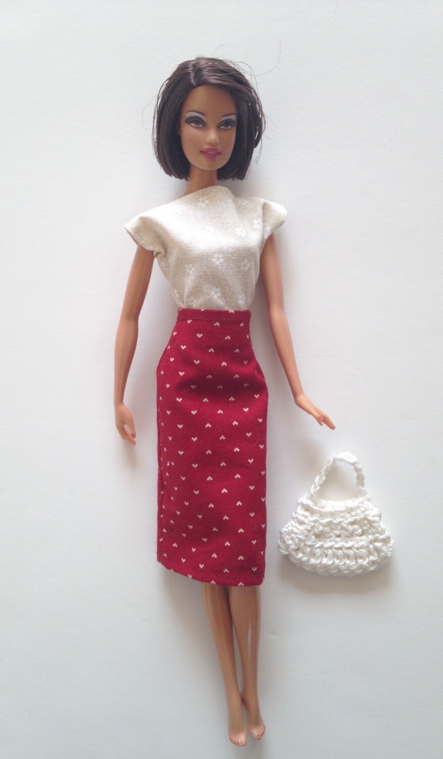Handmade Barbie Clothes  Pencil Skirt Top Handbag Designs by P