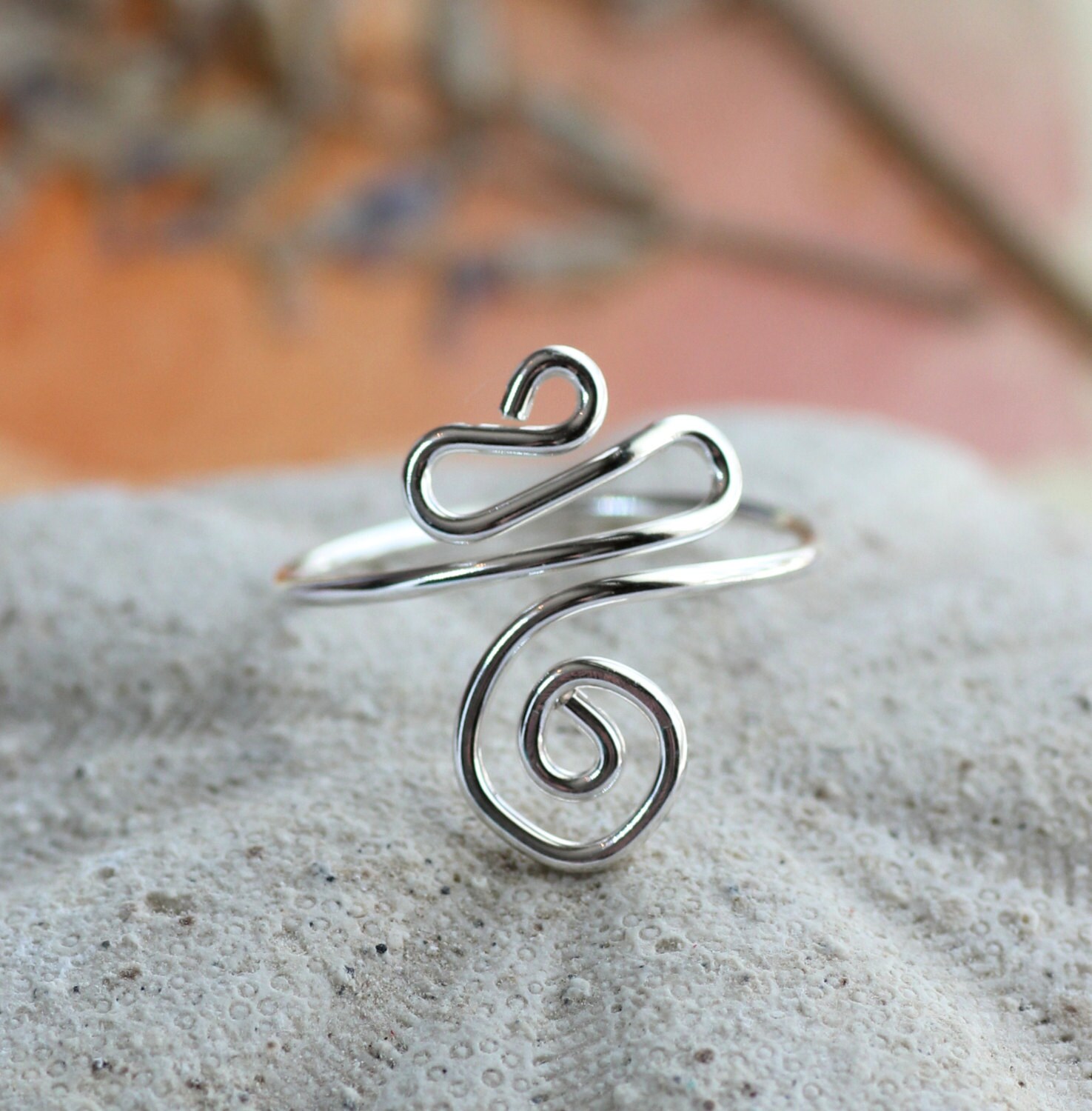 Adjustable silver ring finger ring sterling silver wire