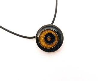 Vertigo Necklace in Black and Gold (OOAK 3D printed pendant with enamel)