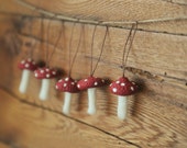 Wool Felted Toadstool Ornaments Set of Mushroom Ornaments with Acorn Cap Tops