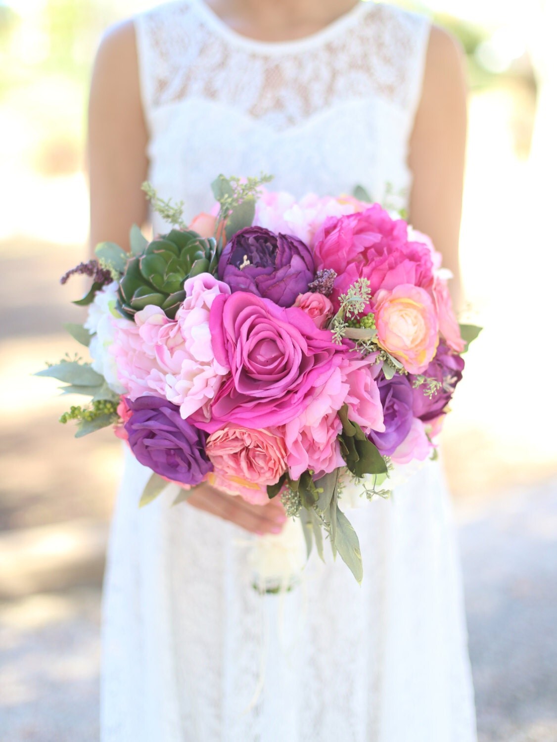 Silk Bride Bouquet Purple Lavender Pink Roses by braggingbags