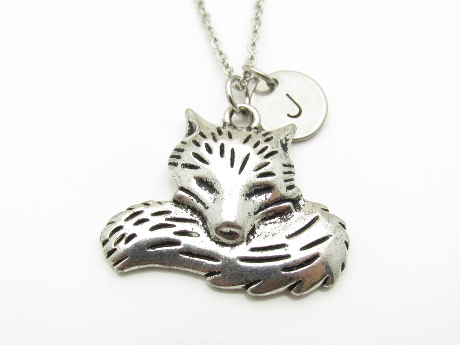 Fox Necklace Silver Fox Charm Initial Necklace Personalized