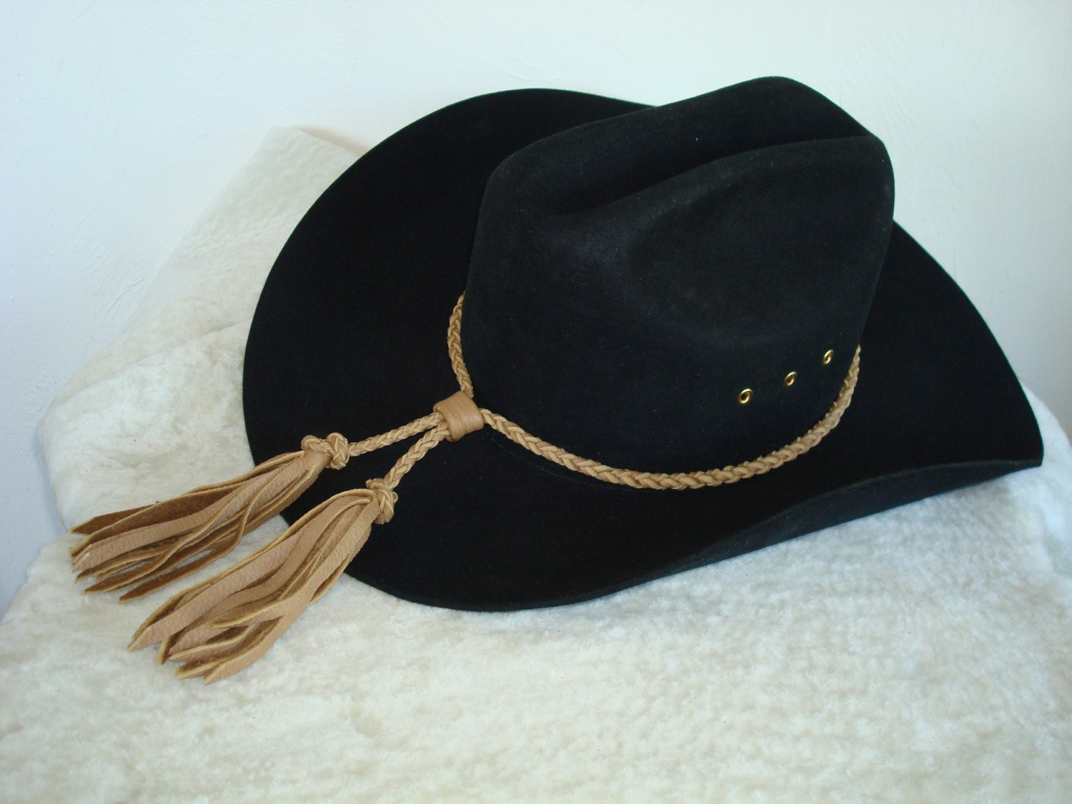 Braided Round Rope Hat Band Necklace Tassels Deerskin
