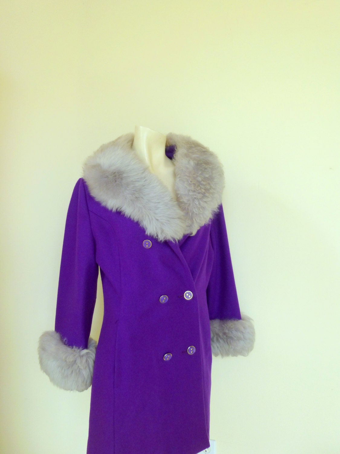 Vintage Purple Coat /1960s Fur Coat Faux Fur Purple Coat