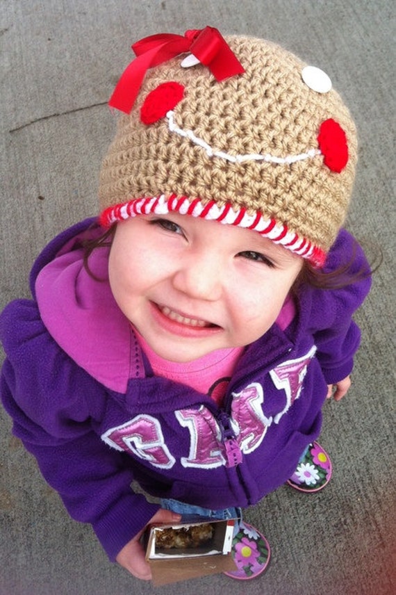 gingerbread hat - Gingerbread girl hat - Gingerbread man hat - Babies to adult sizes - Girls beanie hat - girls winter hat