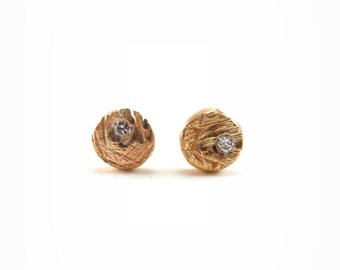 In the Rough Diamond Stud Earring | Solid Gold stud earring | recycled gold | eco gold stud |14 karat gold | Recycled Diamond | eco friendly