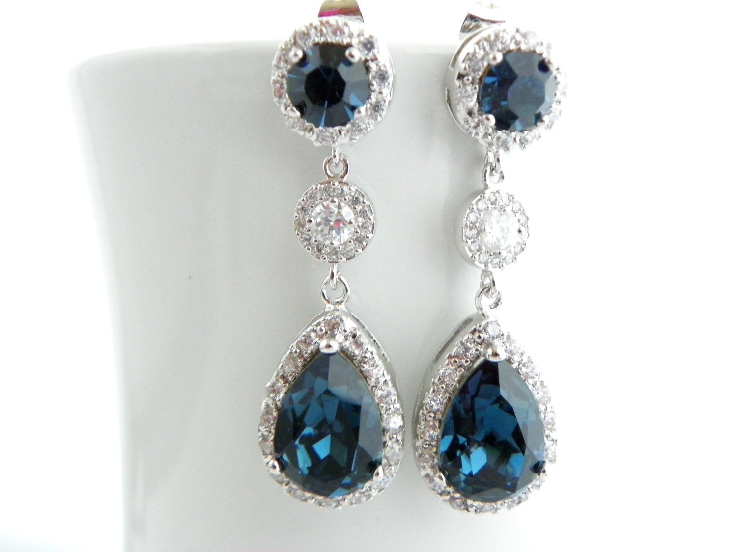 Navy Blue Wedding Earrings Navy Blue Earrings Something Blue