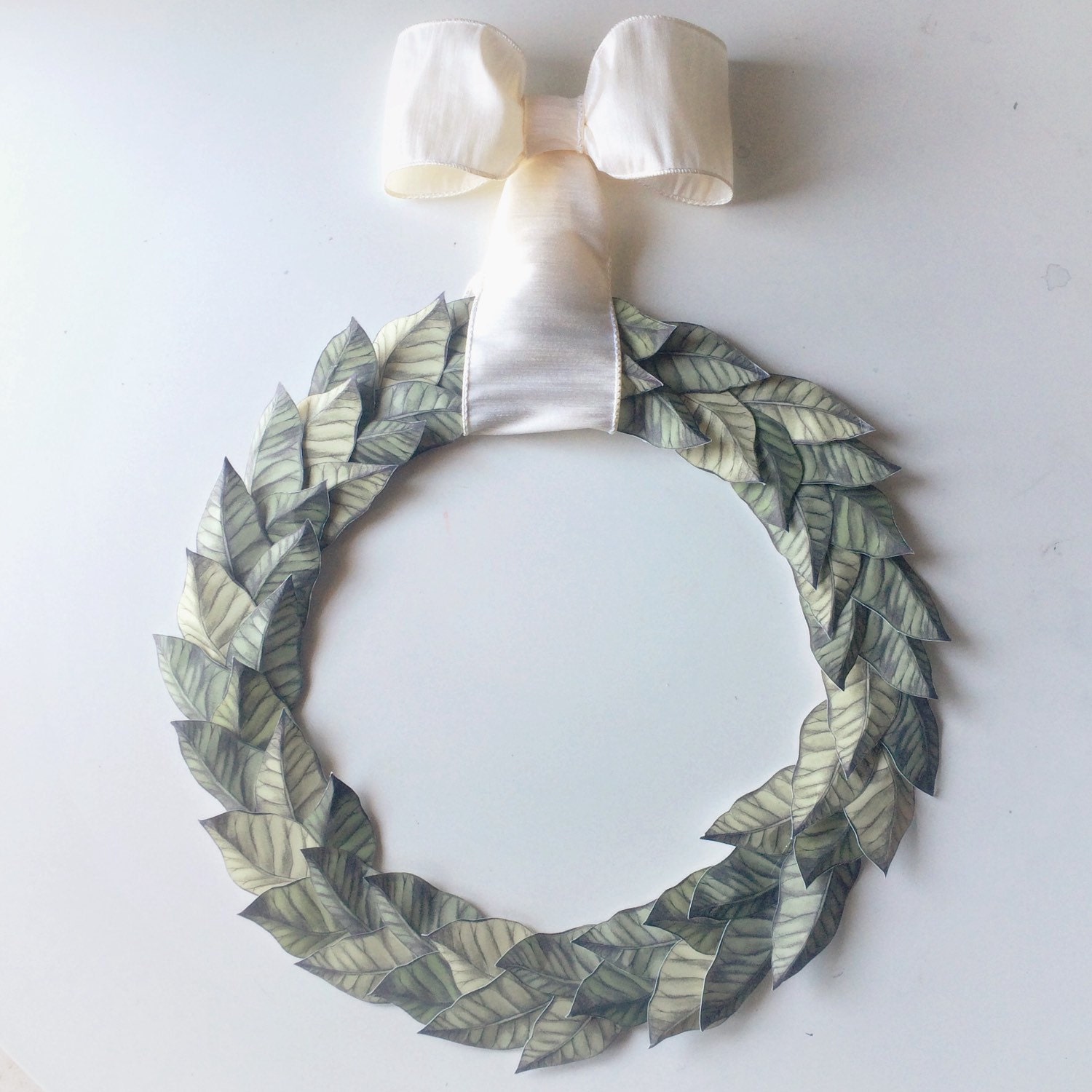 Handmade Modern Crafted Paper Wreath with Ivory Bow