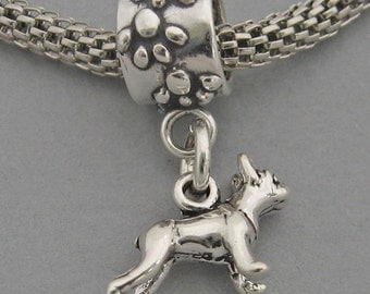 BOSTON TERRIER Dog Sterling Silver 925 European Dangle Paws Bead Tiny Miniature Charm 3542