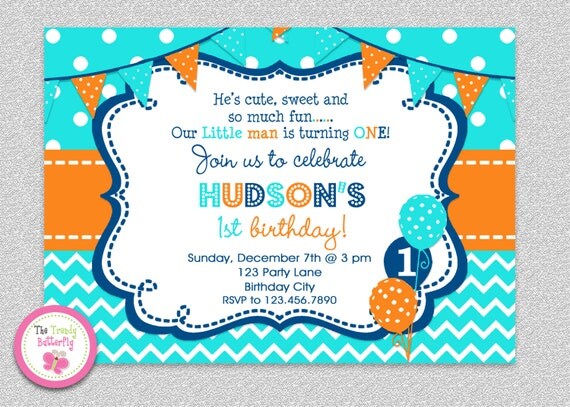 Boys Chevron Birthday Invitation, Boys 1st Birthday Invitation , Kids Birthday Invitation, Childrens Birthday Invitation, Chevron Invitation Il_570xn