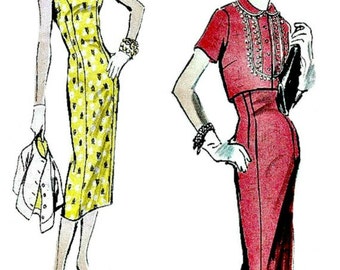 50s Sheath & Bolero Pattern VOGUE 8847 1956 Vintage Sewing Pattern Sleeveless Sheath Dress and Bolero UNCUT, Factory Folded Bust 36