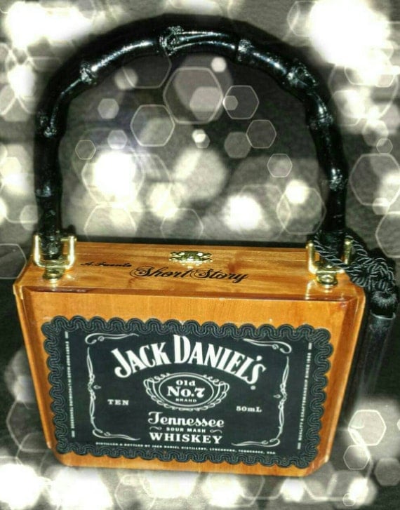 Jack Daniels Cigar Box Purse . Alcohol Inspired . Genuine Oak
