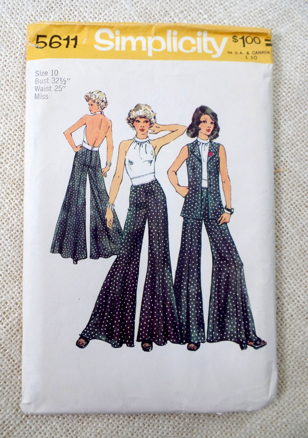 Vintage 1970s Sewing Pattern Simplicity 5611 Palazzo Pants