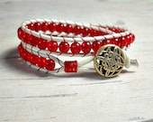 Valentine's day Double WrapRuby Red   Bracelet, Wrap Around, Beaded Wrap Bracelet