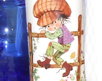 Vintage Big Eyed Kid Wall Pocket Porcelain Vase - Germany