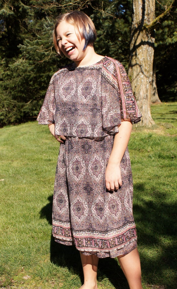 70's Boho Chic Sheer Dress Capelet Dress