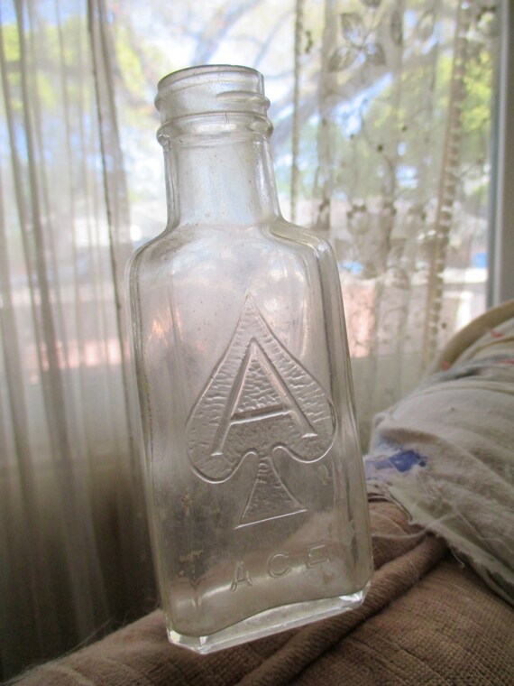 Antique Vintage Glass Bottle Ace Of Spades Rockabilly Retro