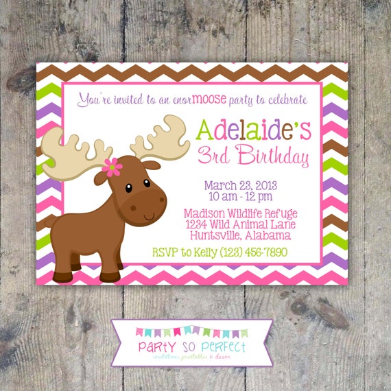 MISS MOOSE 5x7 Invitation - Girl Birthday Party - PRINTABLE Il_570xn