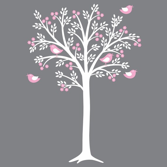 Pink Grey White Nursery Tree Wall Decal Tree Decal